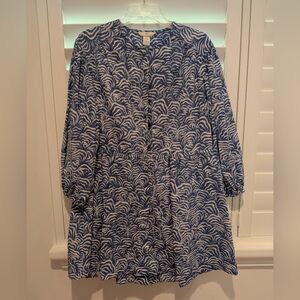 H&M Linen-blend Patterned Dress in Blue/White